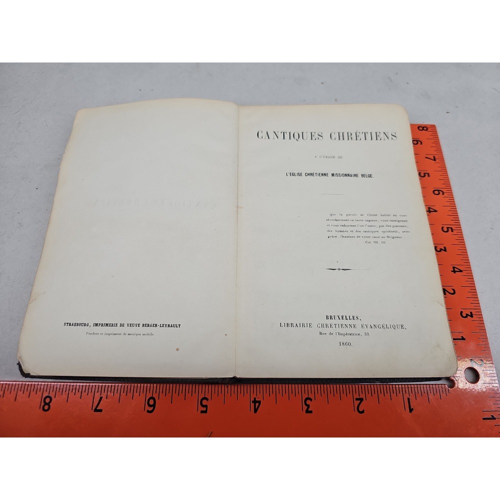 Rare 1860 Cantiques Chrétiens Antique Hymnal Brussels Belgium Missionnaire
